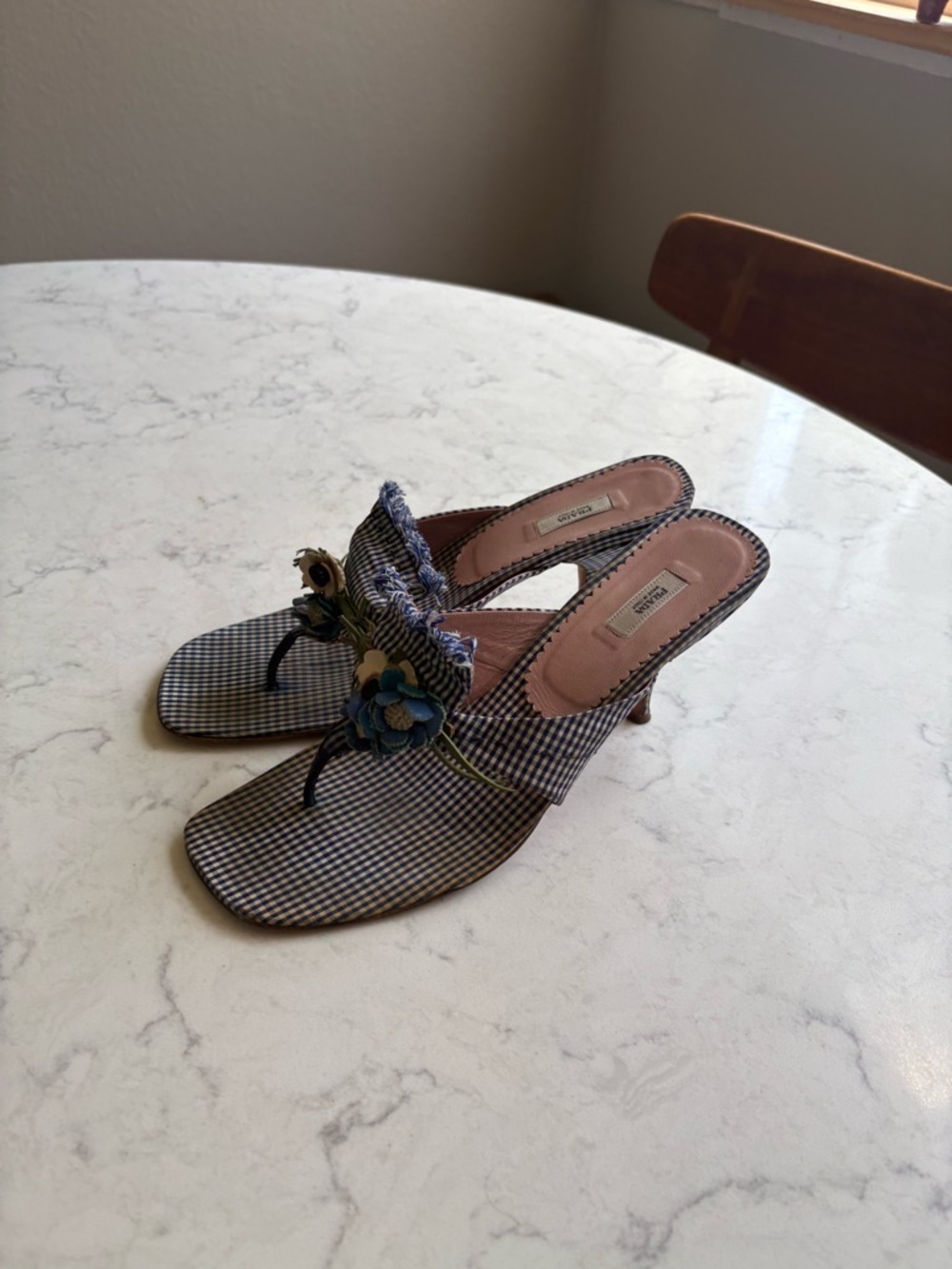 Vintage Prada Embellished Blue Checked Slide Sandals 38.5 - Picture 6 of 13